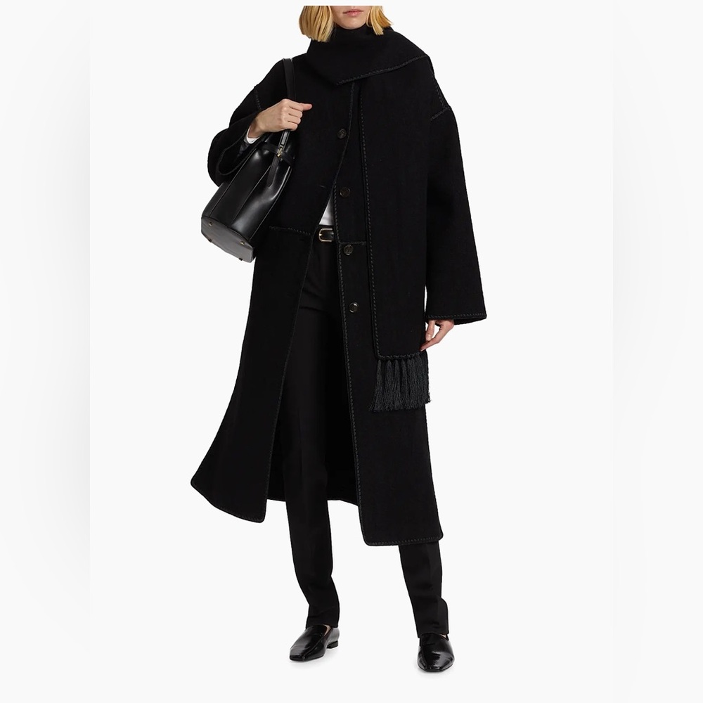 Toteme Black Embroidered Scarf Coat // Size 34 // Retails $1420